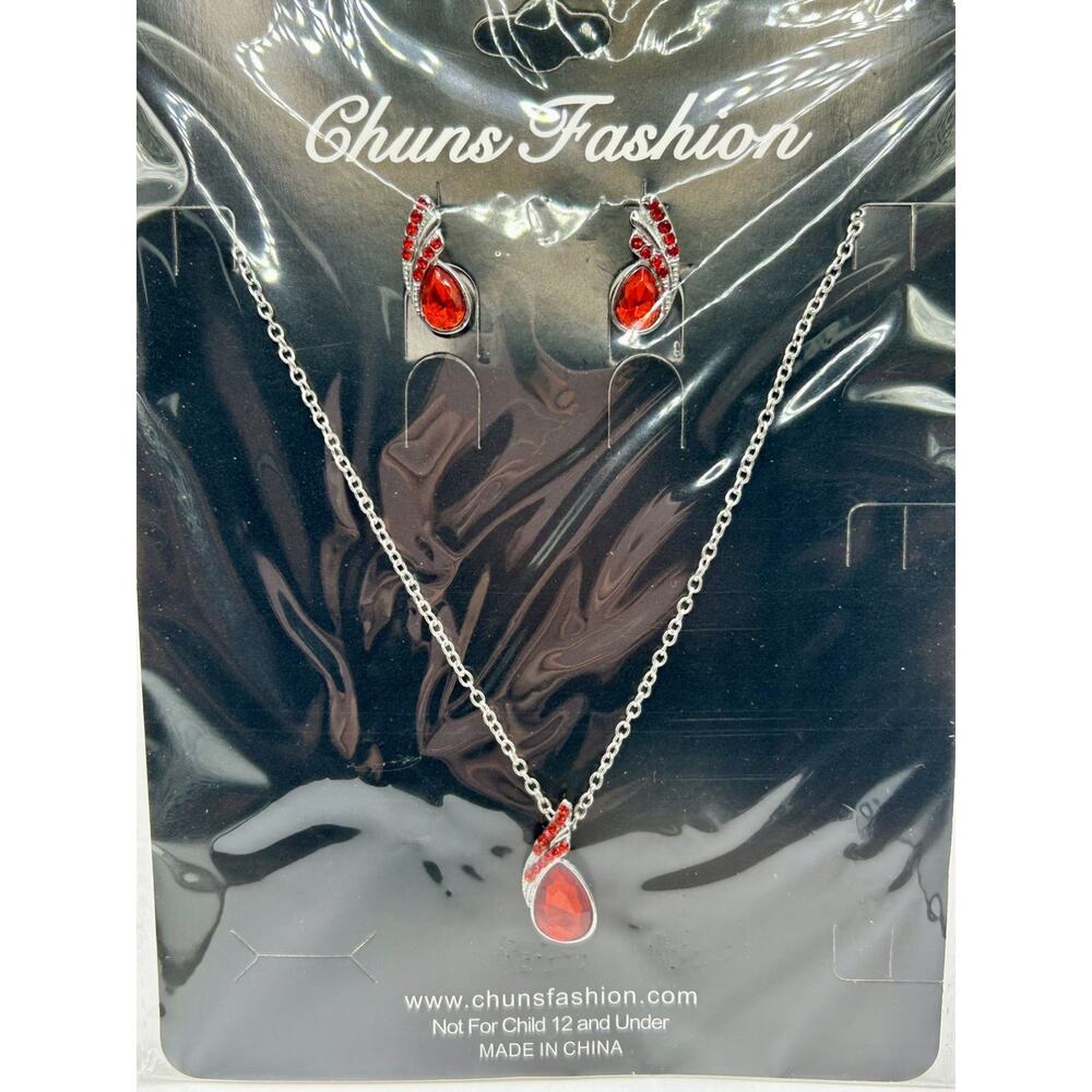 ~*Brand New*~ Chuns Fashion Women's Earrings Necklace Gift Set Bridal Prom Red